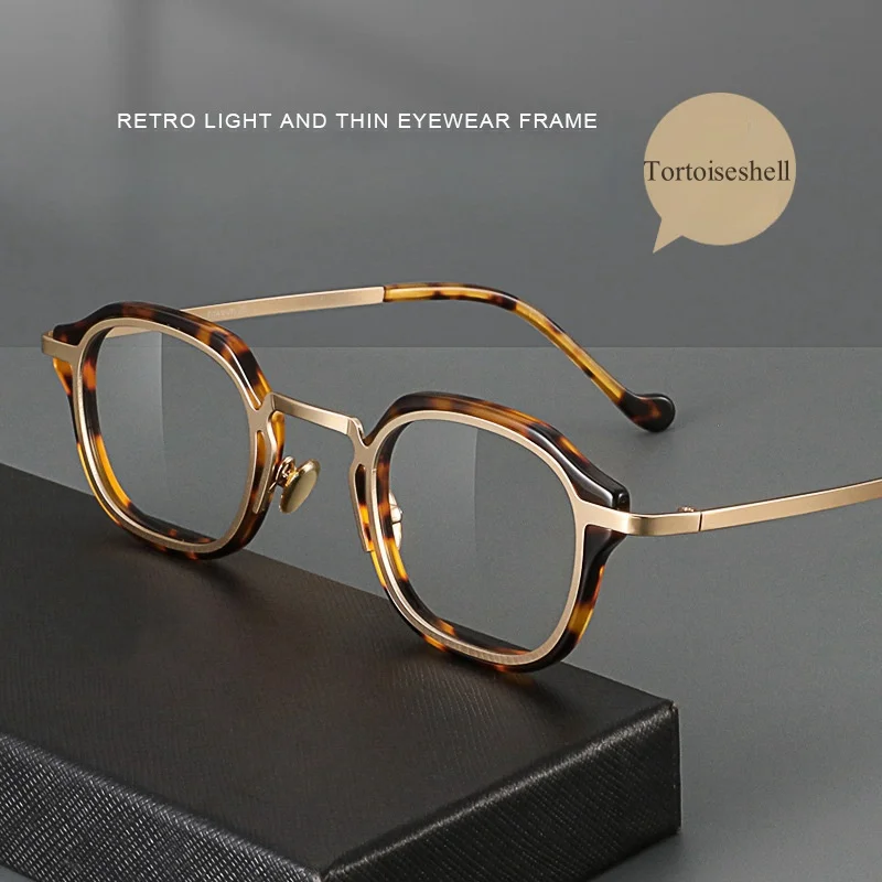 MOMOJA New Retro Hawksbill Pure Titanium Men's Eye Frame Optical Prescription Anti Blue Light Glasses for Women MOP7