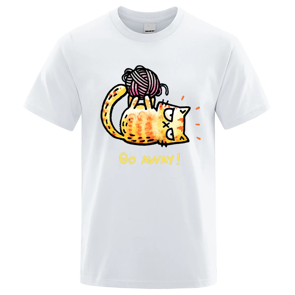 Angry Cat Go Away Cartoons Print Mens Tshirts Oversized Crewneck T Shirts Breathable Clothes Summer Cotton T-Shirt Loose Tops