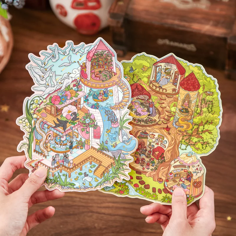 4 Sheets/Bag Magical Fairytale Themed Miniature Diorama Stickers for DIY Scrapbook Phone Case Decoration Student Reward Sticker