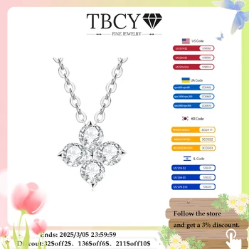 TBCYD 3 MM 0.4cttw D Renk Yonca Kolye Kolye Kadınlar Için S925 Gümüş 18 K Altın Kaplama Boyun Zinciri Klasik Güzel Takı Hediyeler