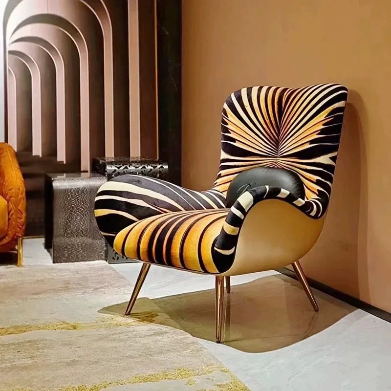 Light luxury tiger zebra pattern leisure chair, living room bedroom hotel model room single sofa