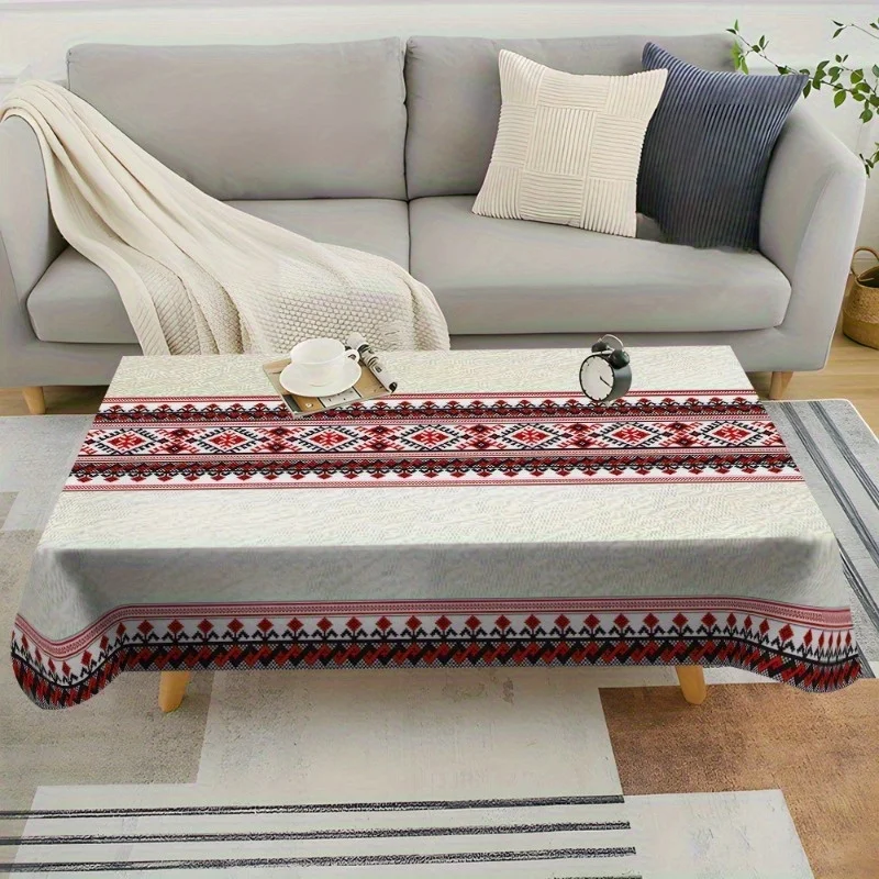 1pc Elegant Geometric Pattern Tablecloth - Rectangular Table Cover, Suitable for Kitchen and Dining Room