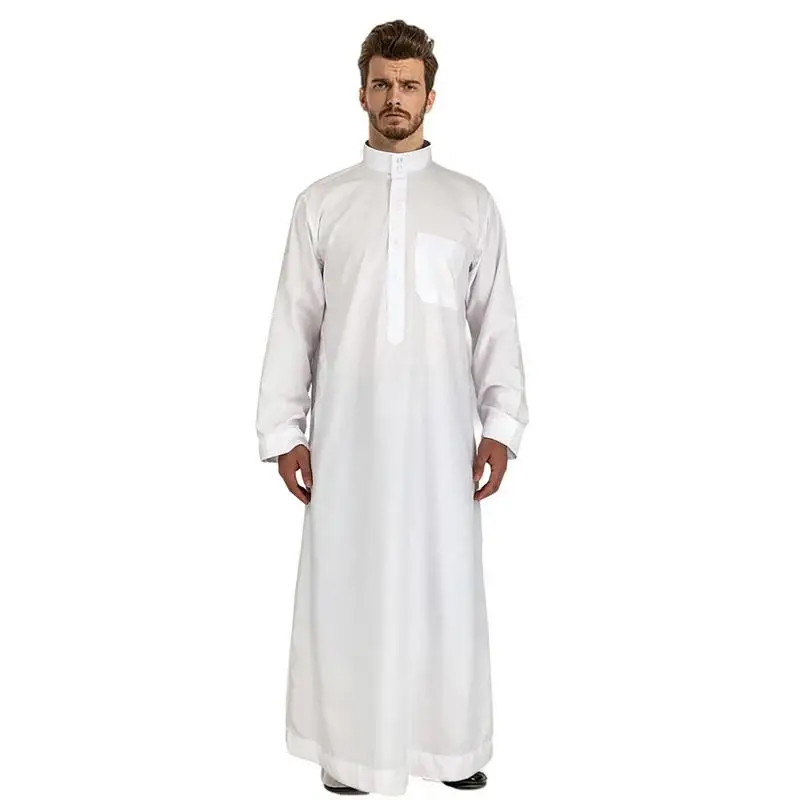 

Men Arabic Long Sleeve Thobe Men's Saudi Arabic Long Sleeve Robe Crew Stand Collar Thobe Jubba Middle East Islamic Clothing