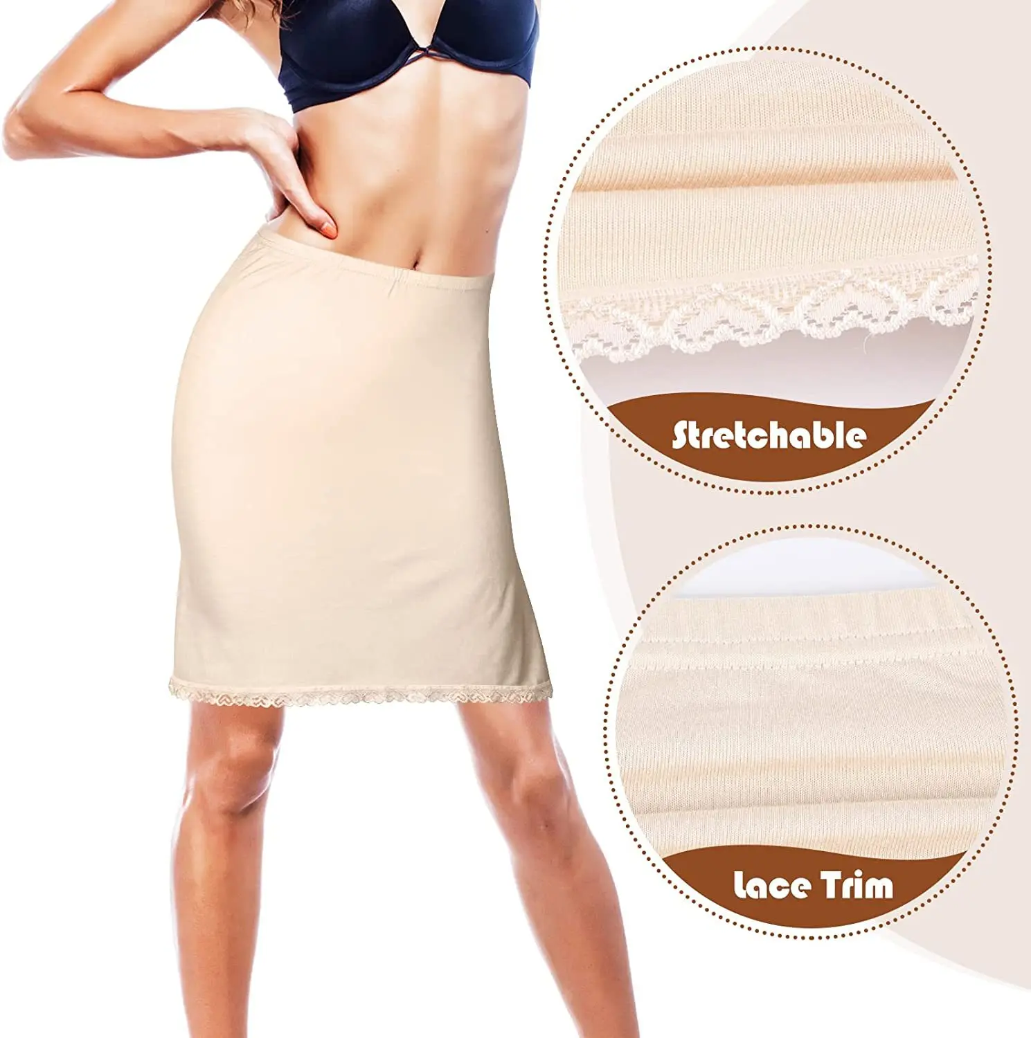 Anti-Transparent Lining Underdress Underskirt Inner Women\'s Summer Thin Modal Anti-Exposure Pure White Underskirt Safety Skirt