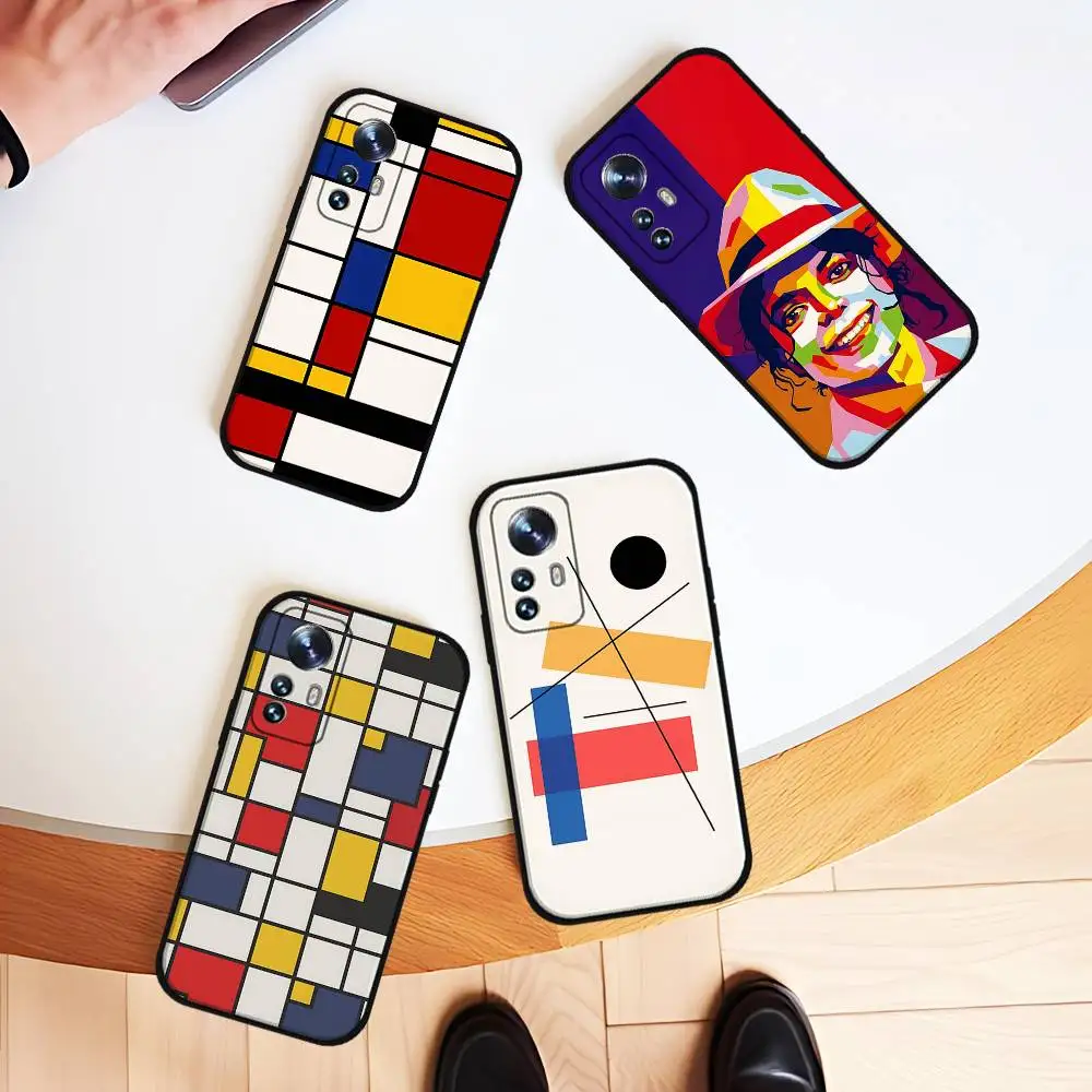 

P-Patron Abstracto Piet Black Shockproof Phone Case Snug Fit For Xiaomi 12,11,12S Ultra & Redmi Note 11,10T,9,9A,8Pro,8T,5G