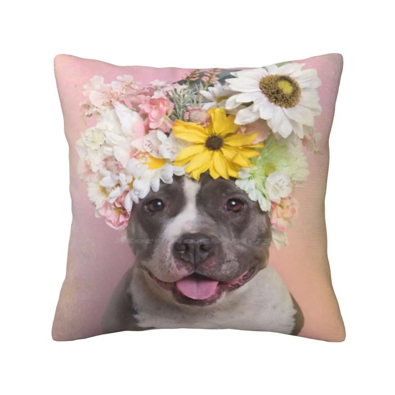 Flower Power , Wren Home Sofa Car Waist Throw Pillowcase Pit Bull Flowers Dog Rescue Shelter Love Flower Crown Pitbull Sophie