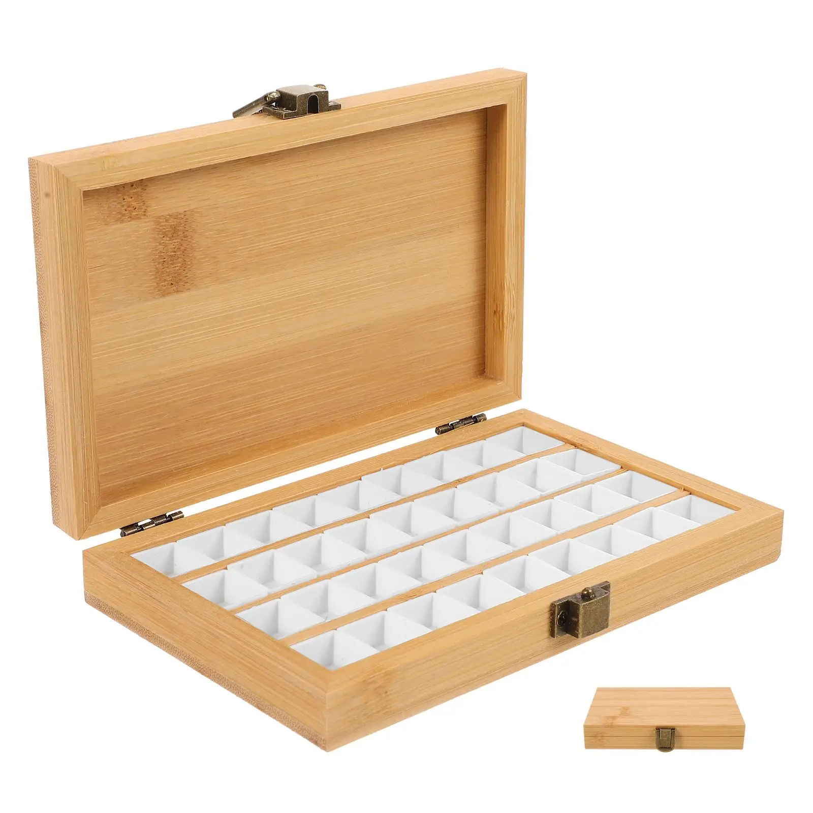 Bamboo Watercolor Paint Box Empty Box 36 Grid Outdoor Portable Color Box Solid Paint Box Nail Polish Box Color Palette