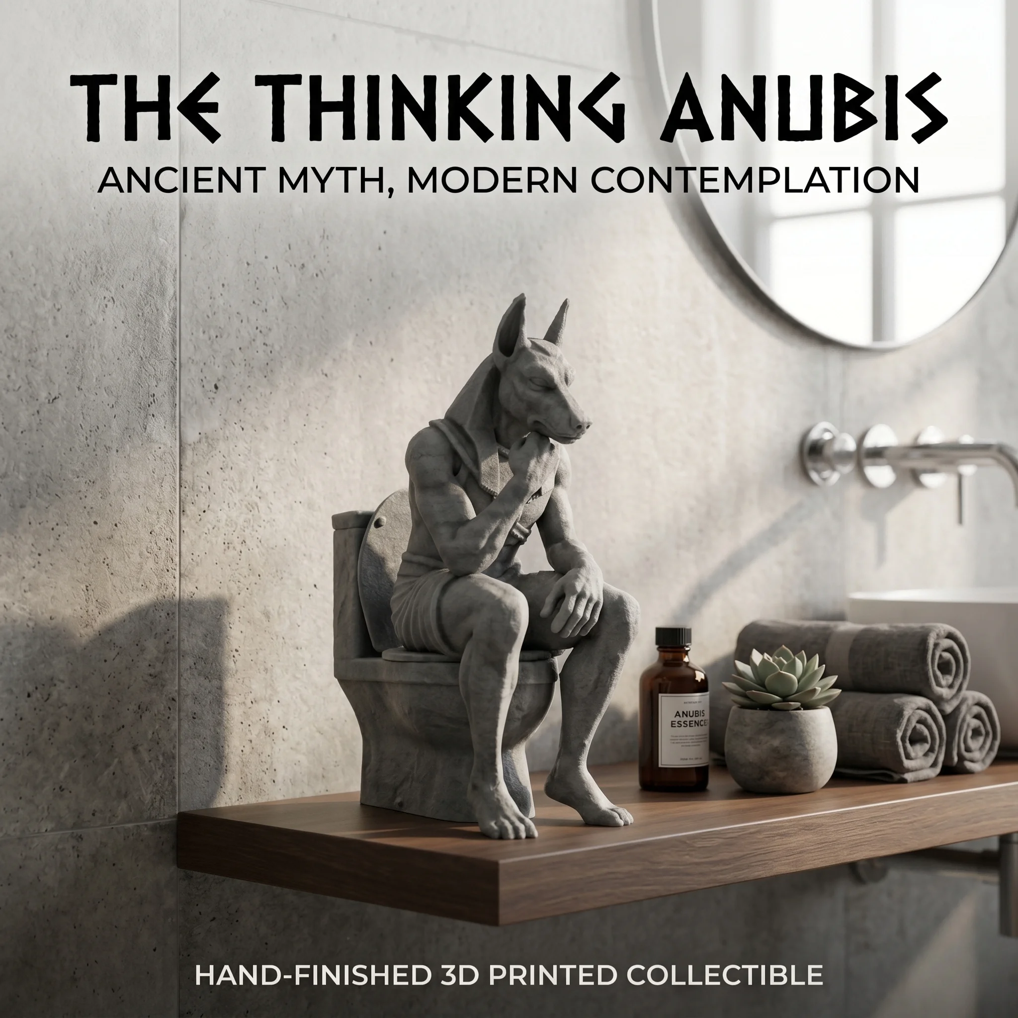 Toilet Thinking Anubis Ornament, Mythology Style, Collectible Figurine, Home Desk Decoration, Creative Sculpture