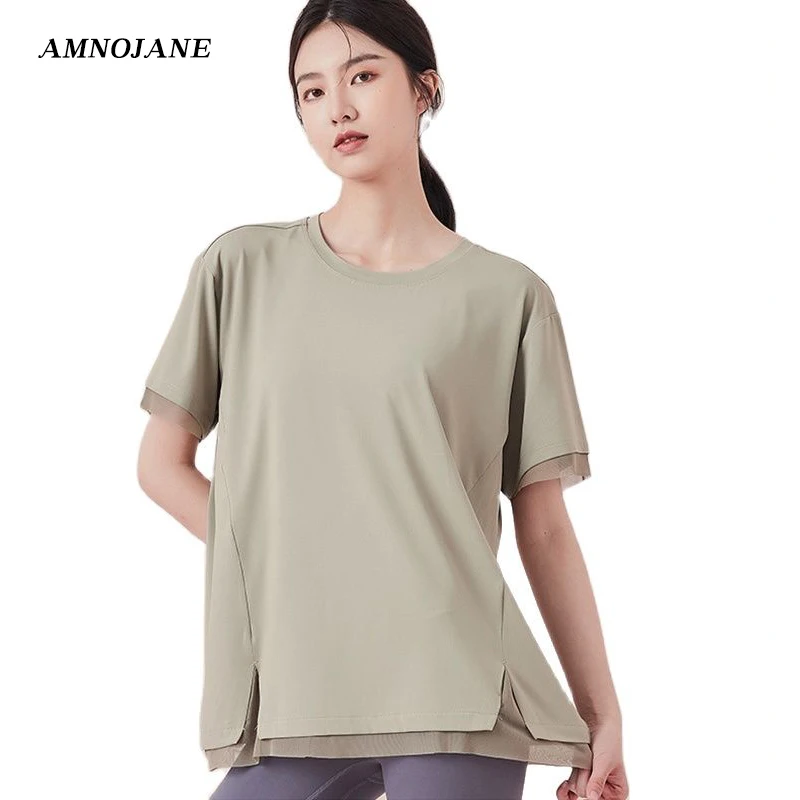 

Gym Crop Tops Fitness T-Shirt Yoga Jacket Quick Dry Breathable Mesh Shirt Loose Short Sleeve Tee Shirt Sport Women Blouse Summer