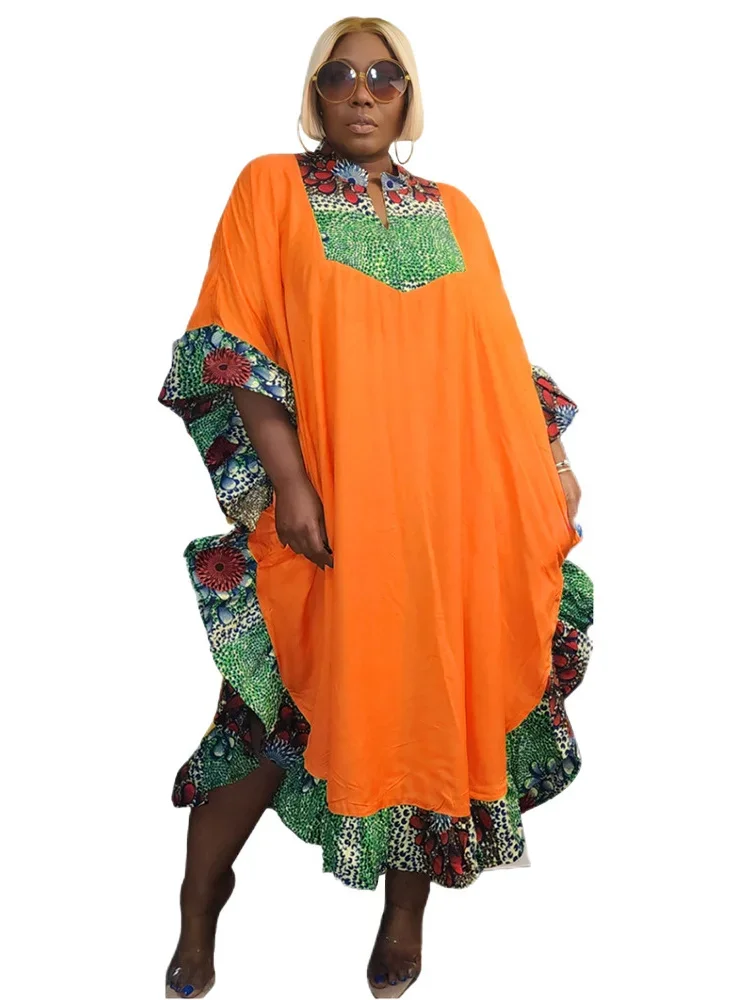 Wmstar plus size vestido feminino retalhos áfrica maxi vestido roupas formal decote em v solto floral impressão elegante atacado dropshipping