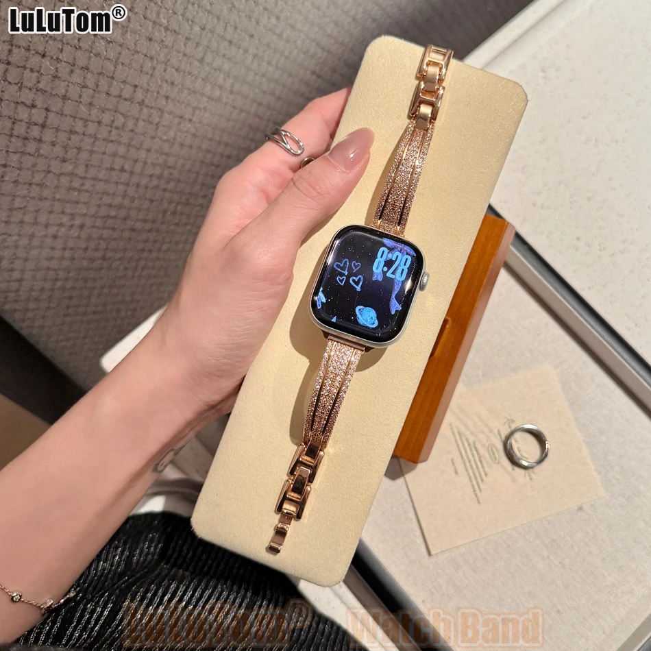 Sparkling Starburst Band for Apple Watch 11 10 9 8 7 6 5 4 3 SE Ultra Copper Chain Strap Iwatch Series 38 40 41 42 44 45 46 49mm