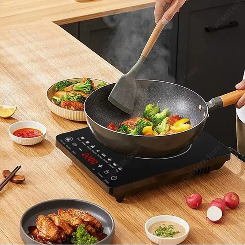 110V 220V Electric Induction Cooker, 10 Gear Touch Control Black Crystal Panel Timing Hotpot Stove