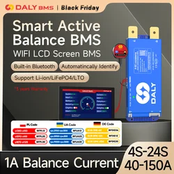 Bms inteligente con equilibrio activo Wifi bluetooth pantalla LCD 4S 8S 16S 24S 100A 150A para Li-ion lifepo4 LTO rs485 CANBUS inversor