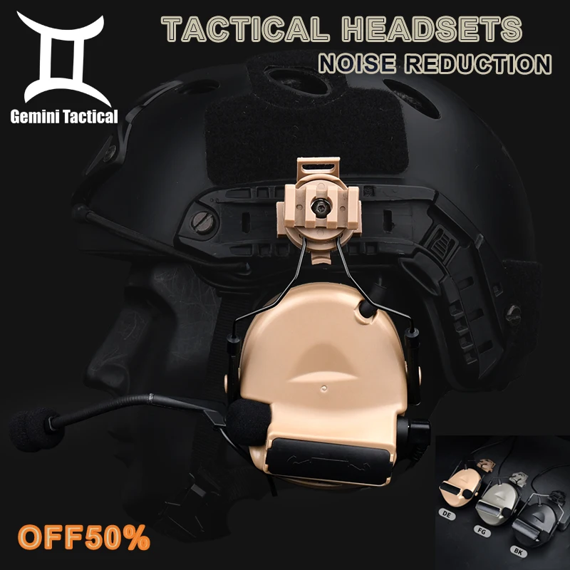 Noise Reduction Tactical Headset Fast Helmet Communication Headset Outdoor Hunting Hearing Protection Earmuff 7.0 Interface PTT