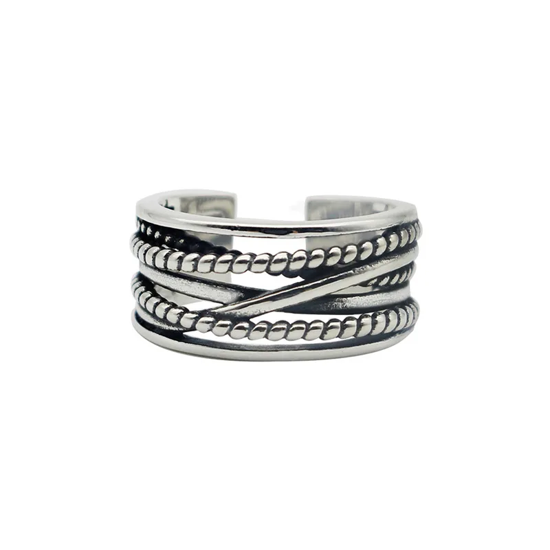 Women's Retro Twisted Multi-layer 925 Sterling Silver Ring, Unique Style