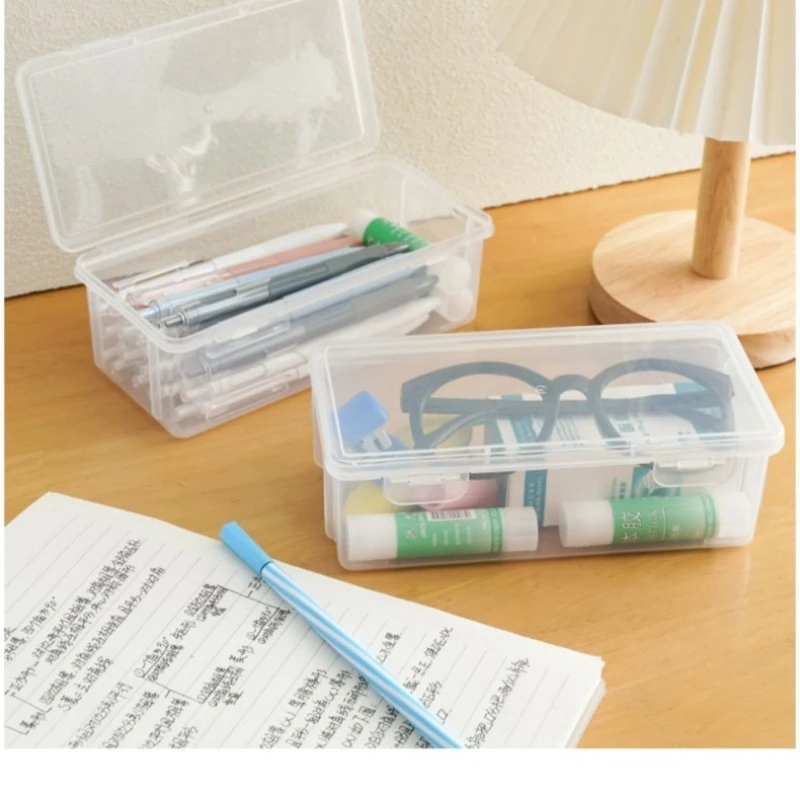 6pcs Desktop Transparent Storage Boxes with Lid Large Capacity Plastic Box Stationery Crayon Jewellery Ornaments Home Organizer