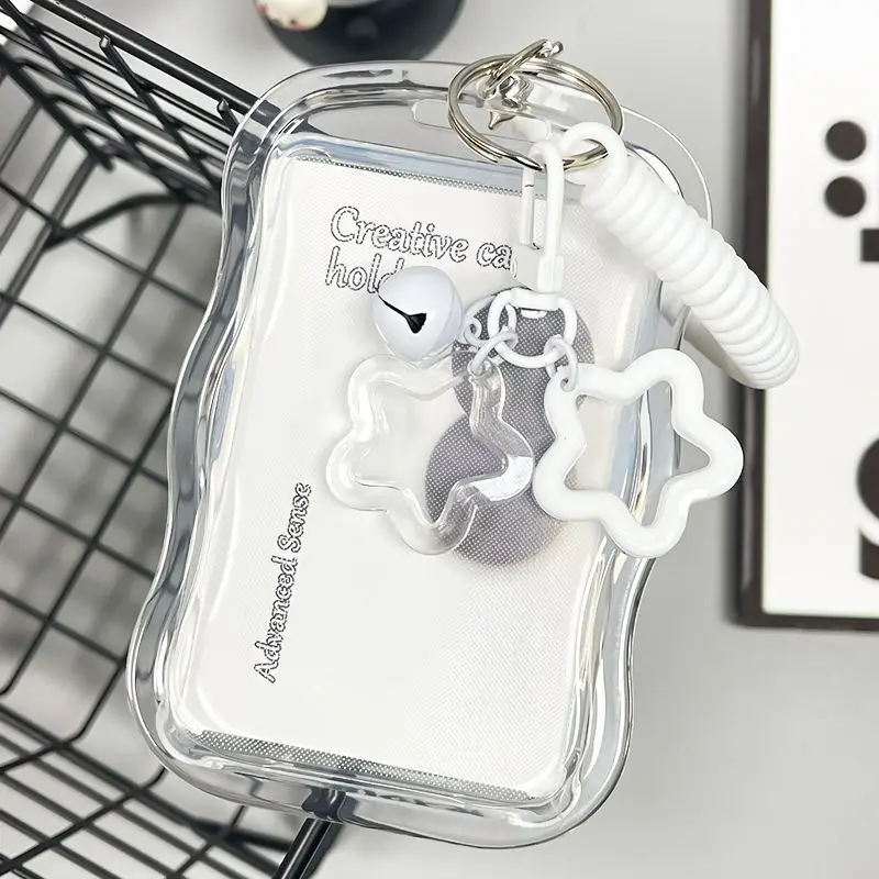Cute Fashion Star Bell Transparent Student Subway, Campus Work Permit, Meal Card, ID Card Protective Case Key Chains Accessories