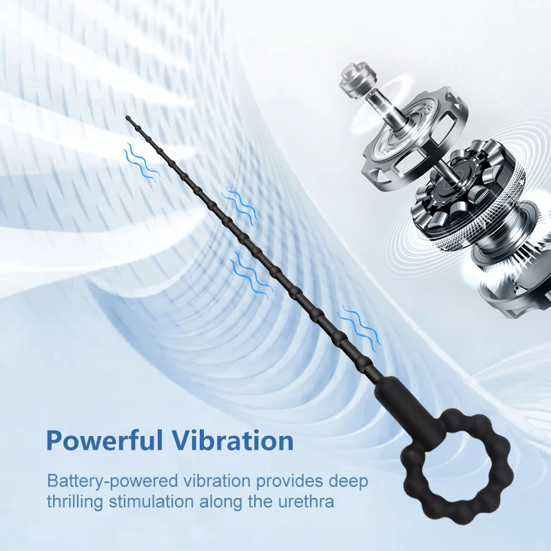 صوت مجرى البول الاهتزازي من السيليكون للتحفيز المكثف، لعبة تدليك البروستاتا الكهربائية، تصميم مطرز ناعم ومرن