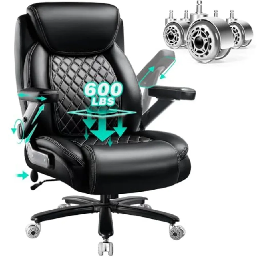 

600LBS Large Heavy Duty Office Chair with 5D Flip Arms, Comfy Big and Tall Executive Office Desk Chair with Pocket Spring Cushi