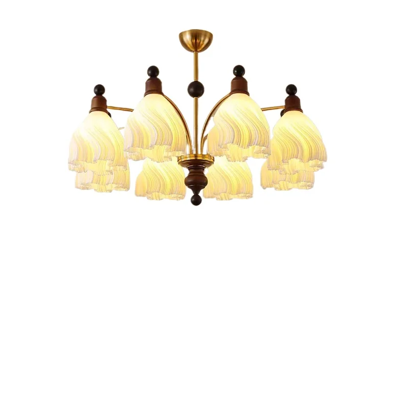 

French medieval skirt chandelier, wabi-sandy cream style living room solid wood retro eye protection restaurant lamps