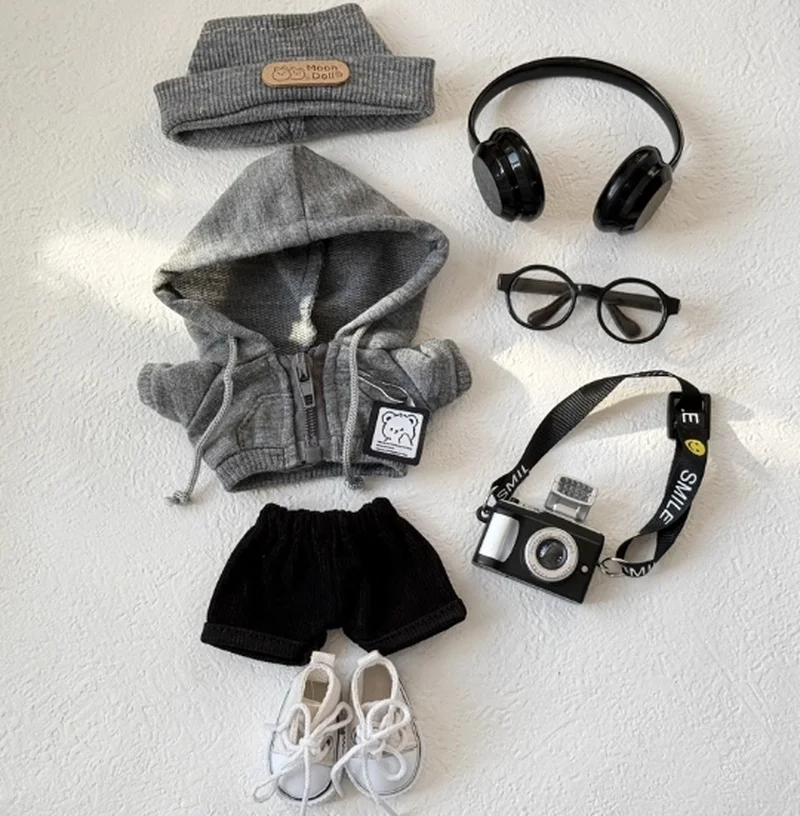 

Only Clothes Are Suitable For 15/17 Cm Vinyl Doll Gray Sweatshirt Hat Set Trendy Dolls Clothes Peripheral Cute Accessories