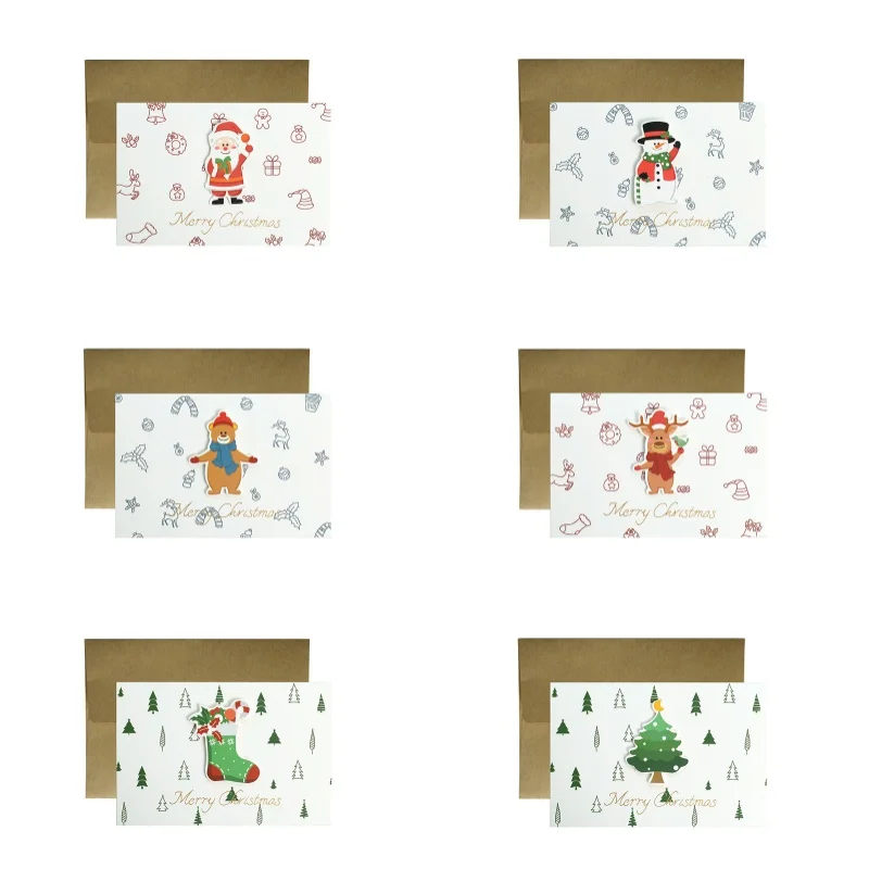 Christmas Stickers Greeting Card Cartoon Cute Happy Holidays Small Card Christmas Eve Thanksgiving Thank You Gift Message Card