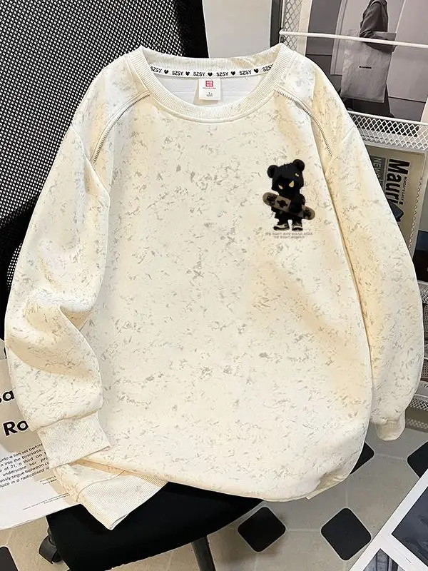 

plus Size Women's Loose Fit Print Long Sve Sweatirt Autumn Winter Faionable Casual Top Korean Sle round Ne