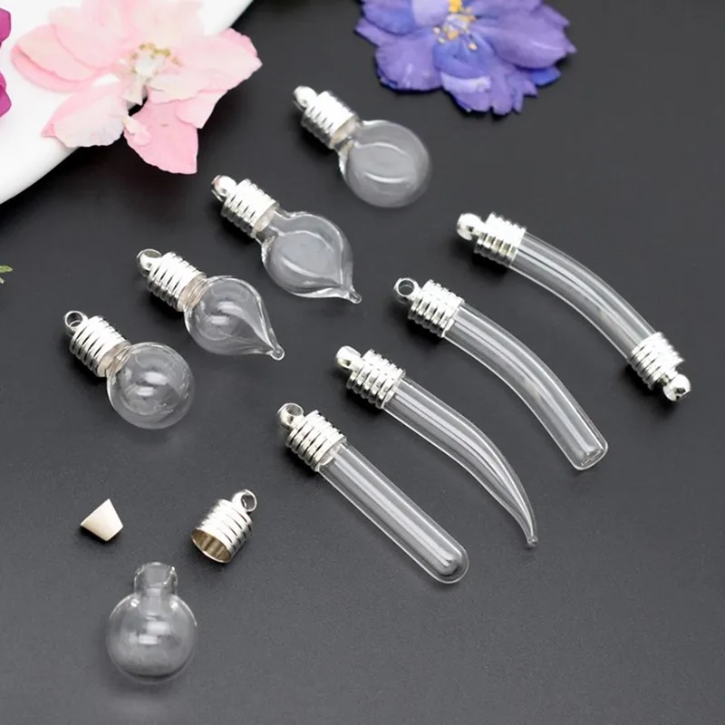 SNASAN 10piece Glass Vial Pendant Miniature Wishing Bottle Clear Name On Rice Art Glass Vials Pendants