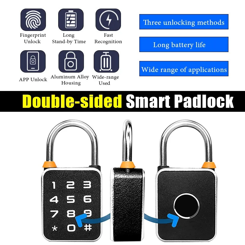 

3 In 1 Tuya APP Fingerprint Password Combination Padlock Mini Portable Double-Sided Smart Padlock for Cabinets, Doors, Trunks