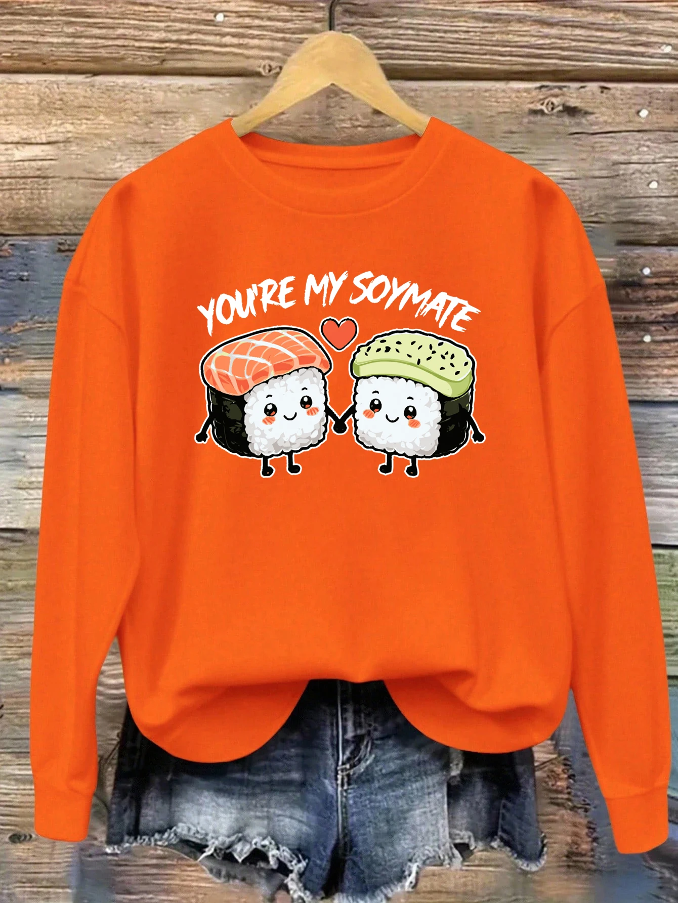 Sweat-shirt à col rond pour femme, imprimé You Are My Soymate Sushi, pull décontracté, polaire, Streetwear, vêtements amples assortis avec tout, automne