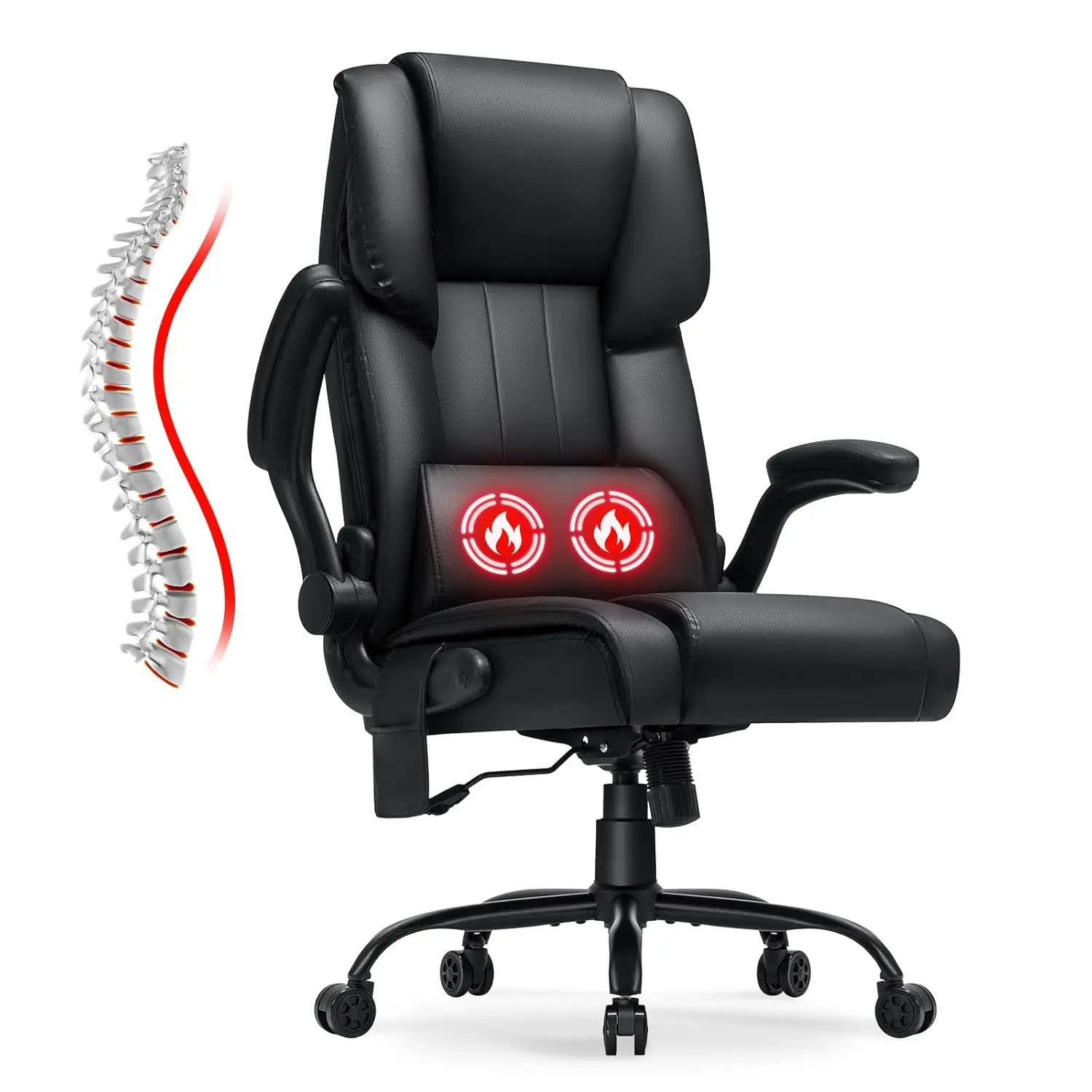 

Executive Office Chair with Massage and Heat Big and Tall Computer Chairs with Flip-up Armrests High Back PU Leather Chair