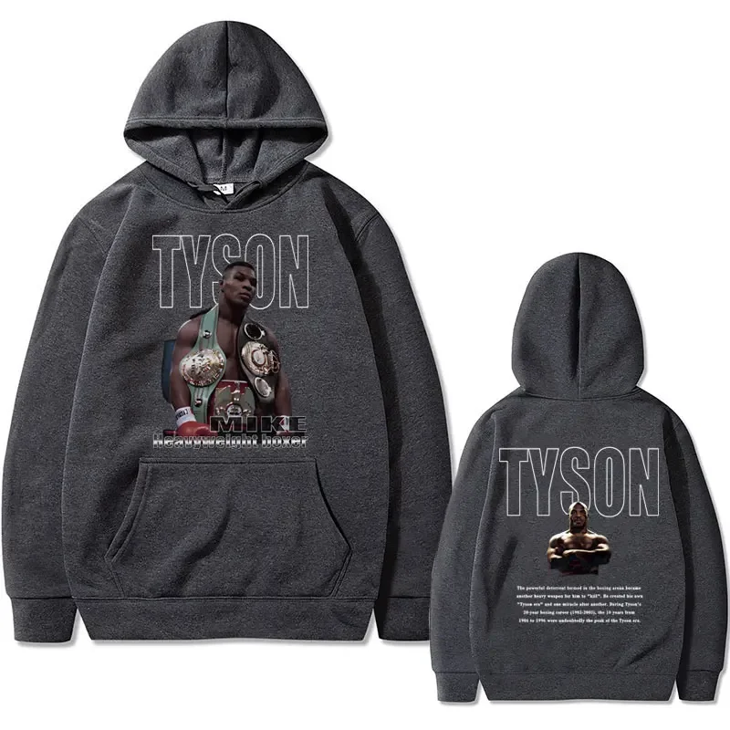 Boxing King Mike Tyson Double Sided Print Hoodie Men Women Casual Vintage Sweatshirt Oversize Male Hoodies Men\'s Cool Streetwear