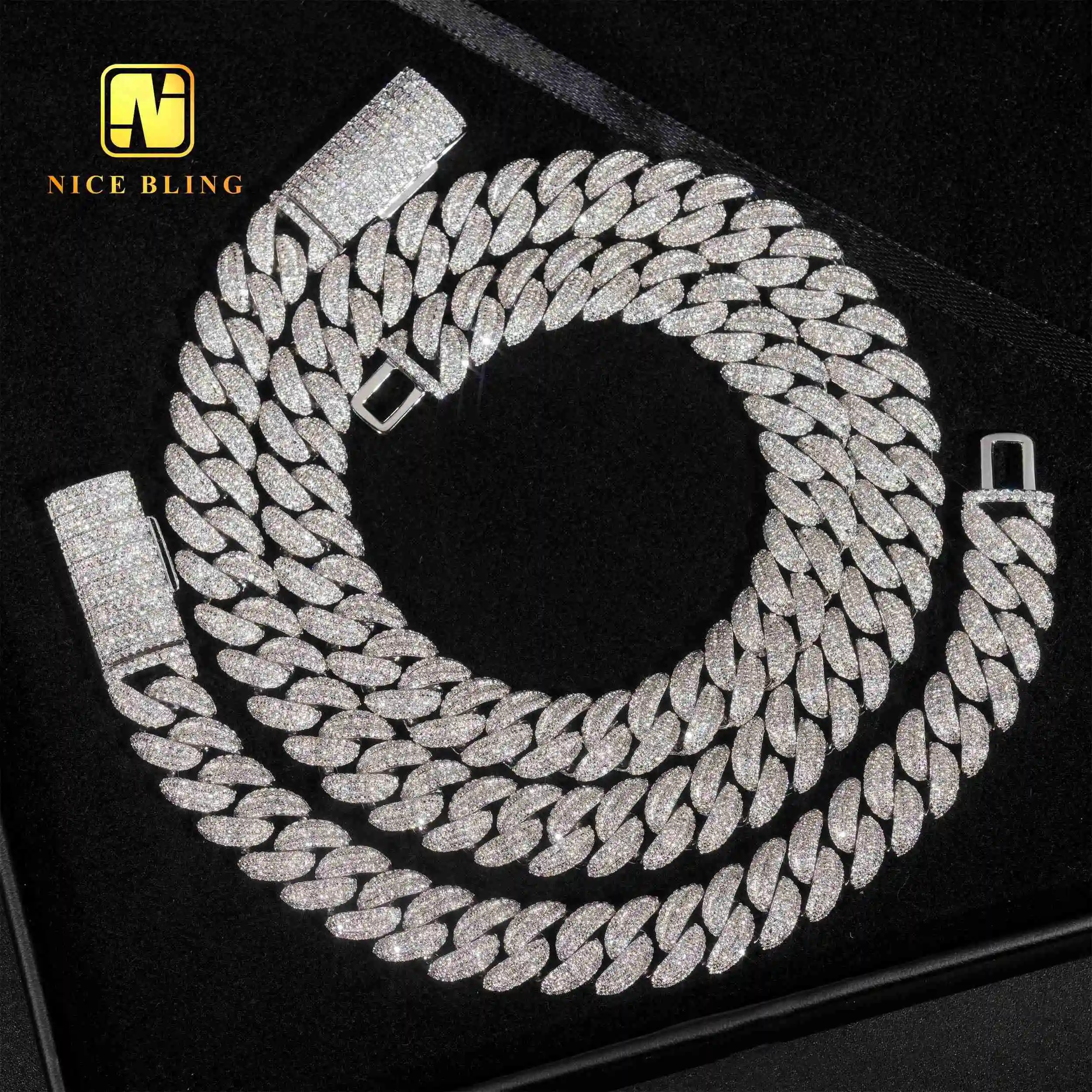 Price Wholesale Hip Hop Jewelry 18k Gold Plated Brass 13.5mm Cubic Zirconia Necklace for Men.