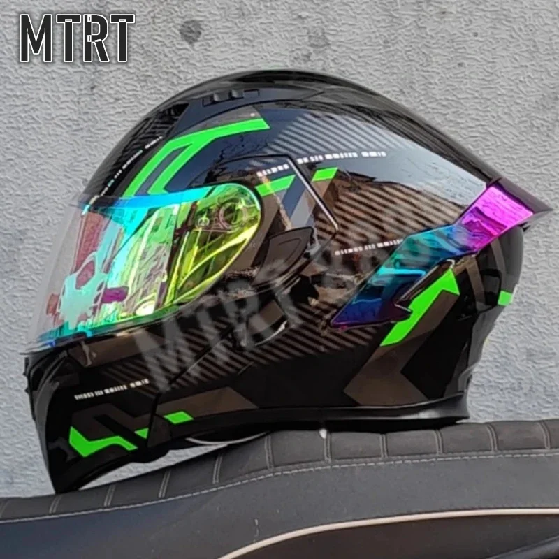 DOT Approved LVS High Quality Motorcycle Helmet Dual Lens Flip Racing Helmet Men\'s Knight Head Protector Motorcycle Accessories