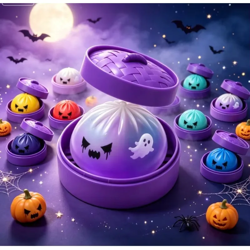 Glitzer-Halloween-Geister-Knödel: Weiche, langsam rückfedernde Stressabbau-Squishies mit Dampfgarer, gefüllter Hai-Brötchen-Geschenk