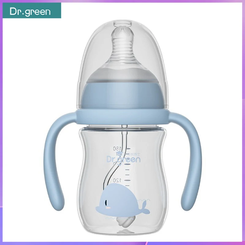 Dr.Green Newborn baby bottle Tritan 180mL/240mL/300mL Wide Mouth With handle Full body washable Lightweight/drop resistant