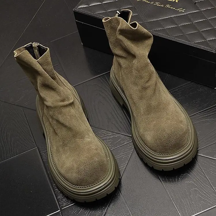 

Повседневные ботинки челси, мужские уличные мотоциклетные ботинки Thi Bot, высокие желтые ботинки с круглым носком и трубкой