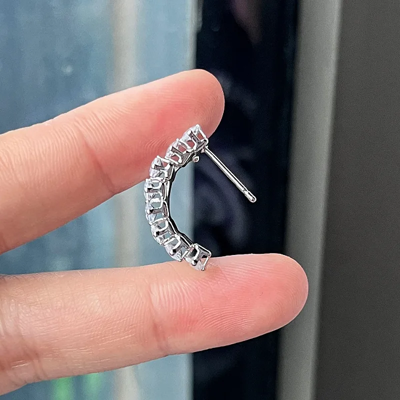 Exquisite C-Shape Stud Earrings For Women Shining CZ Zircon Hollow Out Design Big Wedding Earring Girl Temperament Jewelry