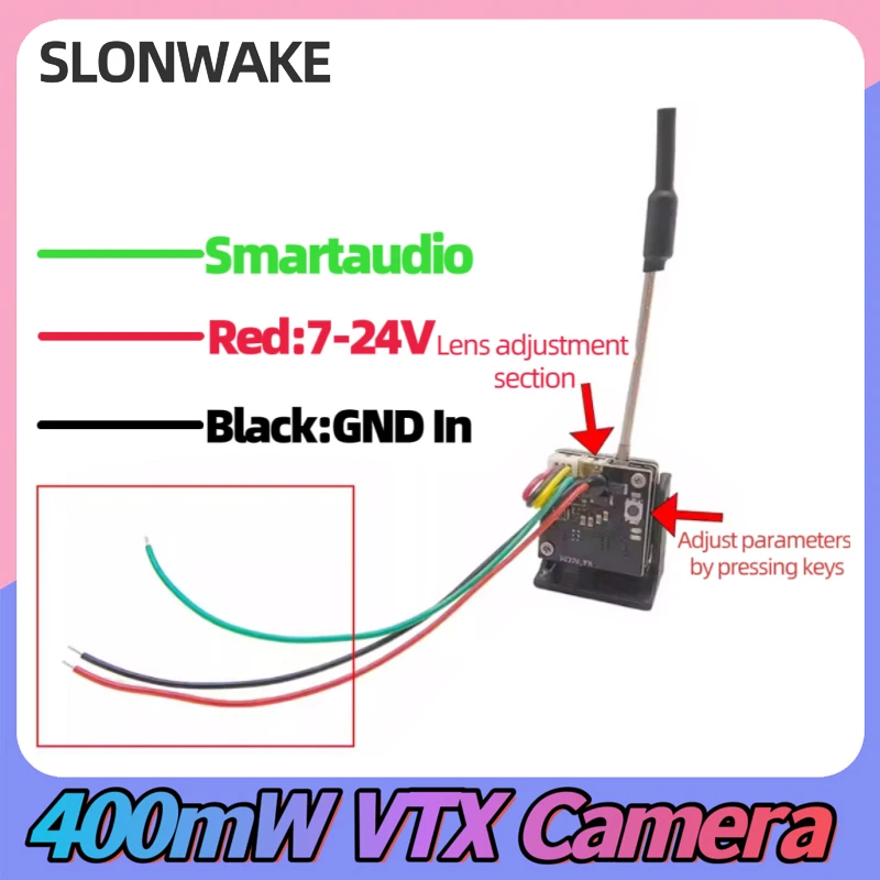 SLONWAKE 5.8G Module 48CH e7087U 400mW MINI transmetteur VTX machine tout-en-un 1500TVL 130 ° Caméra FOV pour drone de course RC FPV.