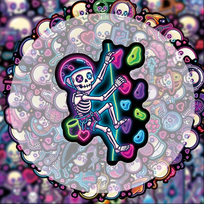 50 Neon-Totenkopf-Graffiti-Aufkleber, geeignet für Wasserflaschen, Laptops, Handydekorationen, Koffer, Skateboards, Gitarren, Geschenkboxen, Partydekorationen, Weihnachtsgeschenke