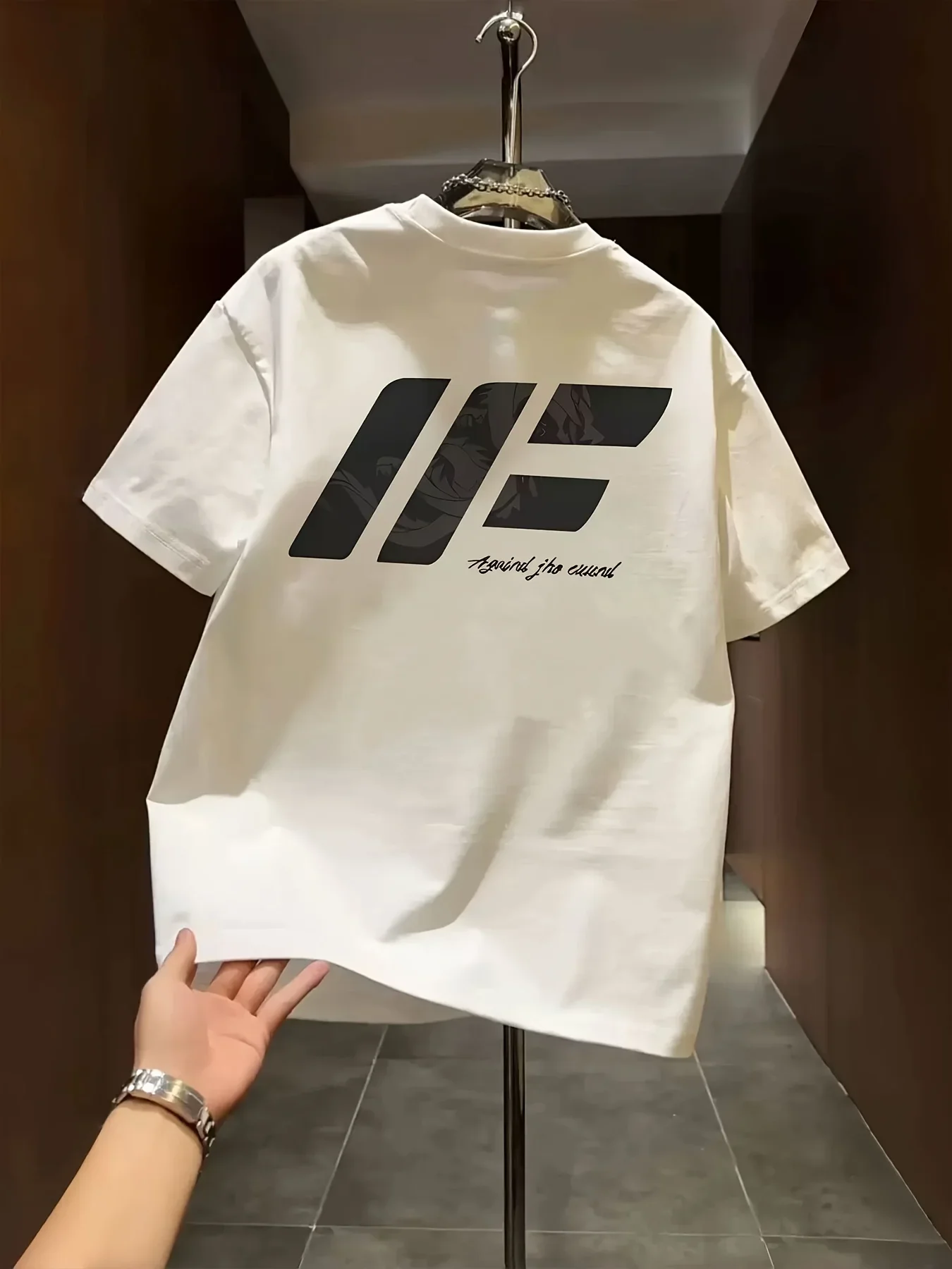 Hype Minimalist Geometric Rectangle Print Men's 100% Cotton T-Shirt, Casual Crew Neck Short Sleeve Street Style Top