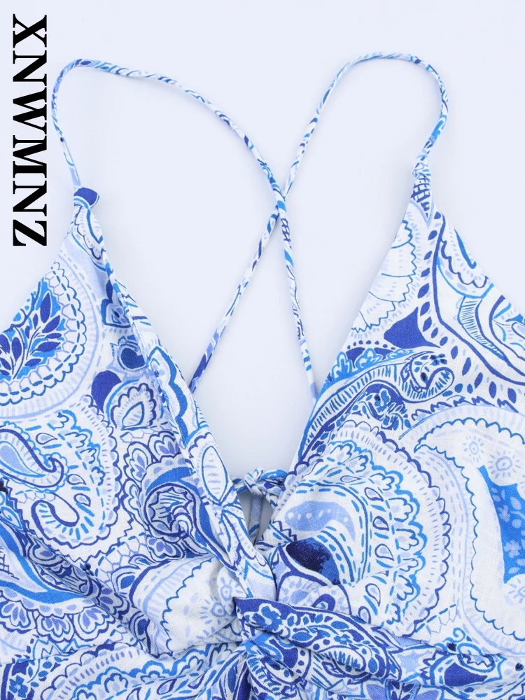 XNWMNZ Estate Donna Vacanza boho tracolla sottile Abito midi senza schienale Chic Moda femminile Spalla senza maniche Abiti sexy