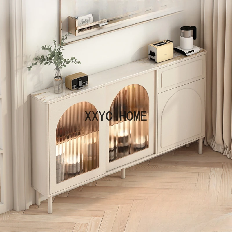 

French Cream Style Sideboard Wine Cabinet High Leg Wall Ultra-Thin Extremely Narrow Thin Cabinet Entrance