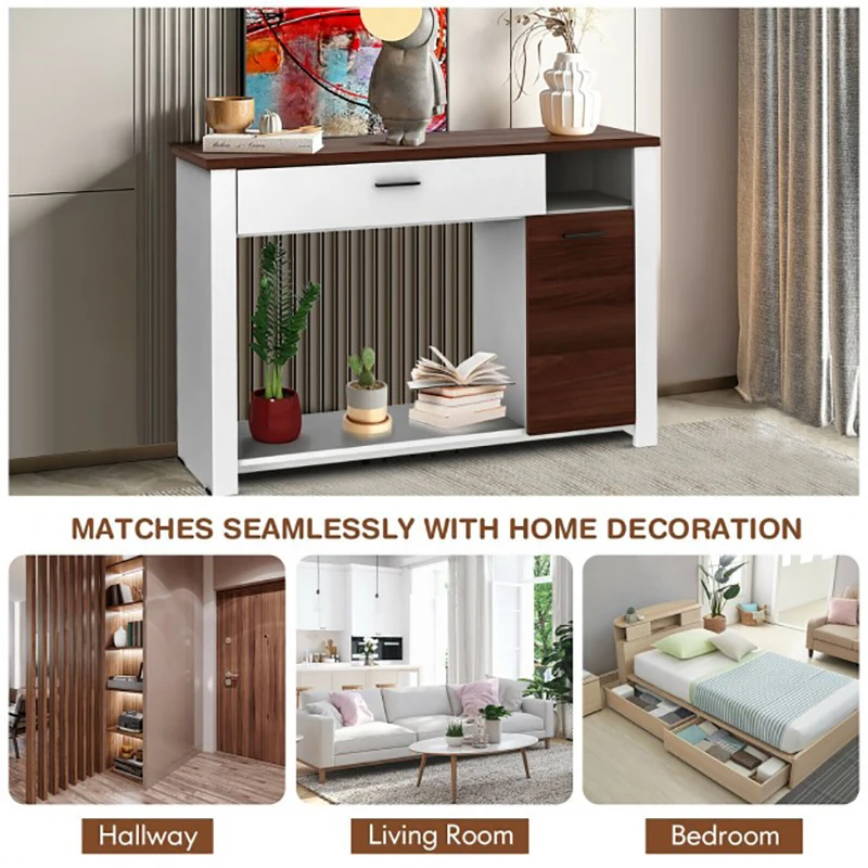 48 Inch Console Table with Drawer and Cabinet Living Room Bedroom Minimalist Corner Table Storage Locker