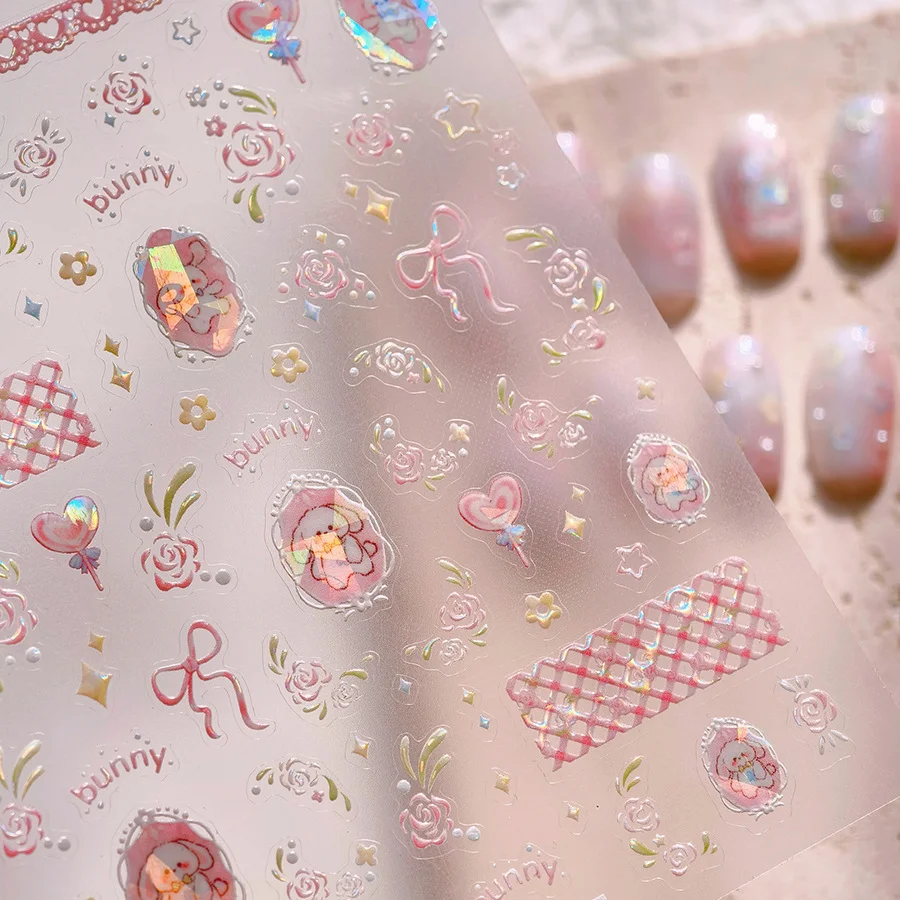 

Dessert Puppy Claw Cake Wreath Rainbow Bowknot Cherry Strawberry Lovely Day Party Adhesive Nail Art Sticker Manicure Decals