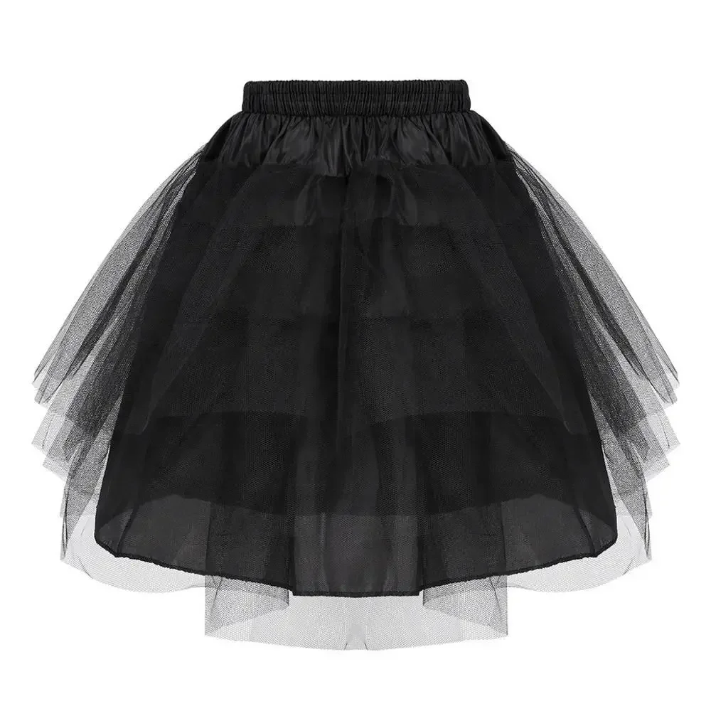 เด็ก 3 ชั้น Petticoat ไม่มี Hoop กระโปรงสีดําสาวตาข่าย Crinoline SLIP Underskirts สําหรับสาวดอกไม้งานแต่งงานชุด