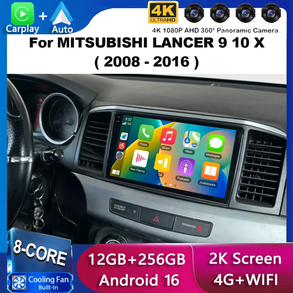 Android 16 For MITSUBISHI LANCER 9 10 X 2008 - 2016 Car Radio video Player 9Inch Stereo Audio GPS Player Carplay Auto Screen