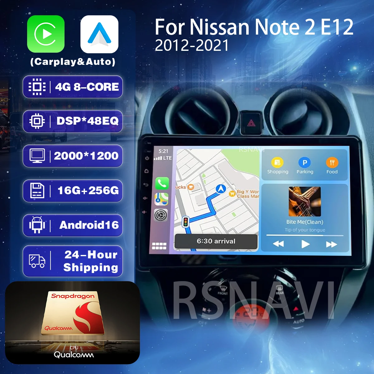 Android 16 Carplay Auto 2K Screen Car Radio Multimedia Player For Nissan Note 2 E12 2012-2021 Autoradio Stereo 2din Head Unit