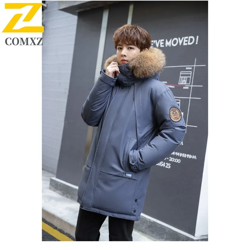 COMXZ جديد الشتاء الرجال الدافئة أسفل سترة سميكة للإزالة الصوف طوق مقنعين الأبيض بطة أسفل سترة المرأة العصرية التزلج سترة منفوخة