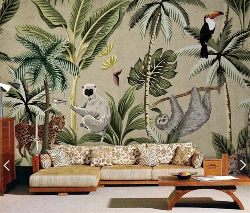 Customized Photo 3d Mural Southeast Asian Toucan Monkey leaf Wallpaper Living room sofa TV background wall bedroom restaurant 8d